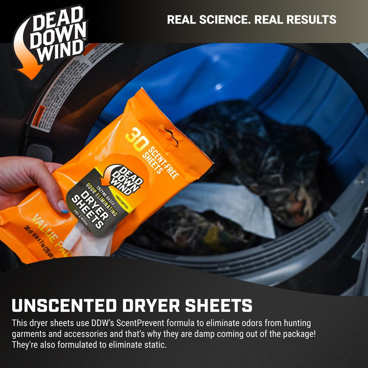 DEAD DOWN WIND Unscented Laundry Detergent Combo (40oz Liquid Detergent & 1-30ct Dryer Sheet) - Hunting Scent Control - Durable Hunting Scent