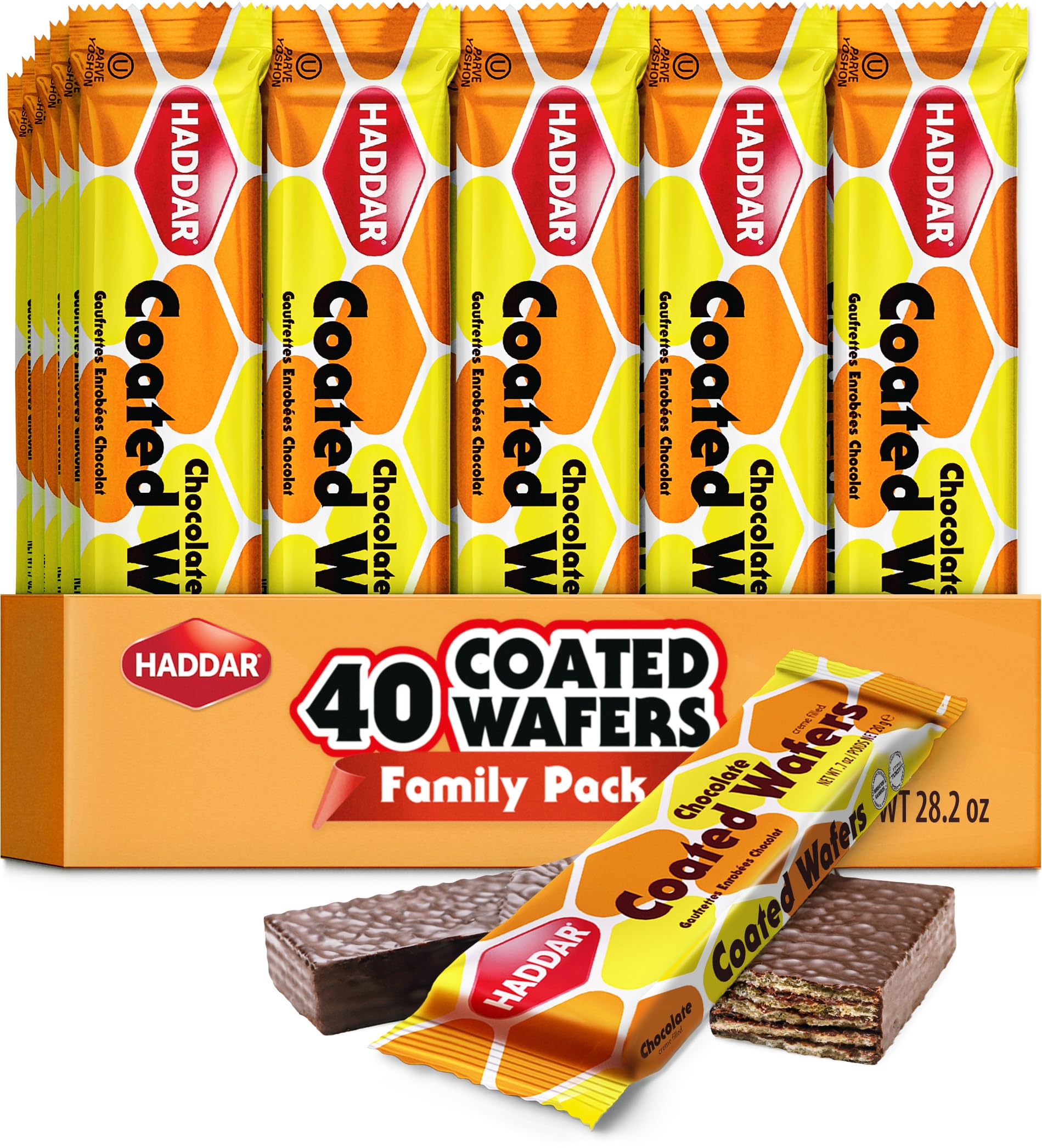 Haddar (40 Pack) Individually Wrapped Dairy Free Chocolate Coated Wafers | Kosher | Lunch Box Friendly | Heavenly Wafer Cookies!