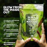 Slim & Glow Matcha Latte Powder - Collagen Peptides, Organic Matcha, Inulin Prebiotic Fiber, Green Tea Extract, Biotin - Gut Health, Craving Control