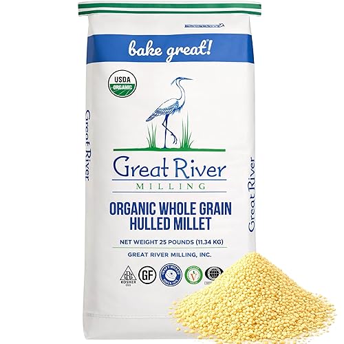 Great River Milling Organic Hulled Millet | Whole Grain Ancient Grain | Gluten-Free, High-Fiber Superfood | Non-GMO, Kosher Certified | Ideal for Salads, Porridge & Baking | 25 Lb (Pack of 1)