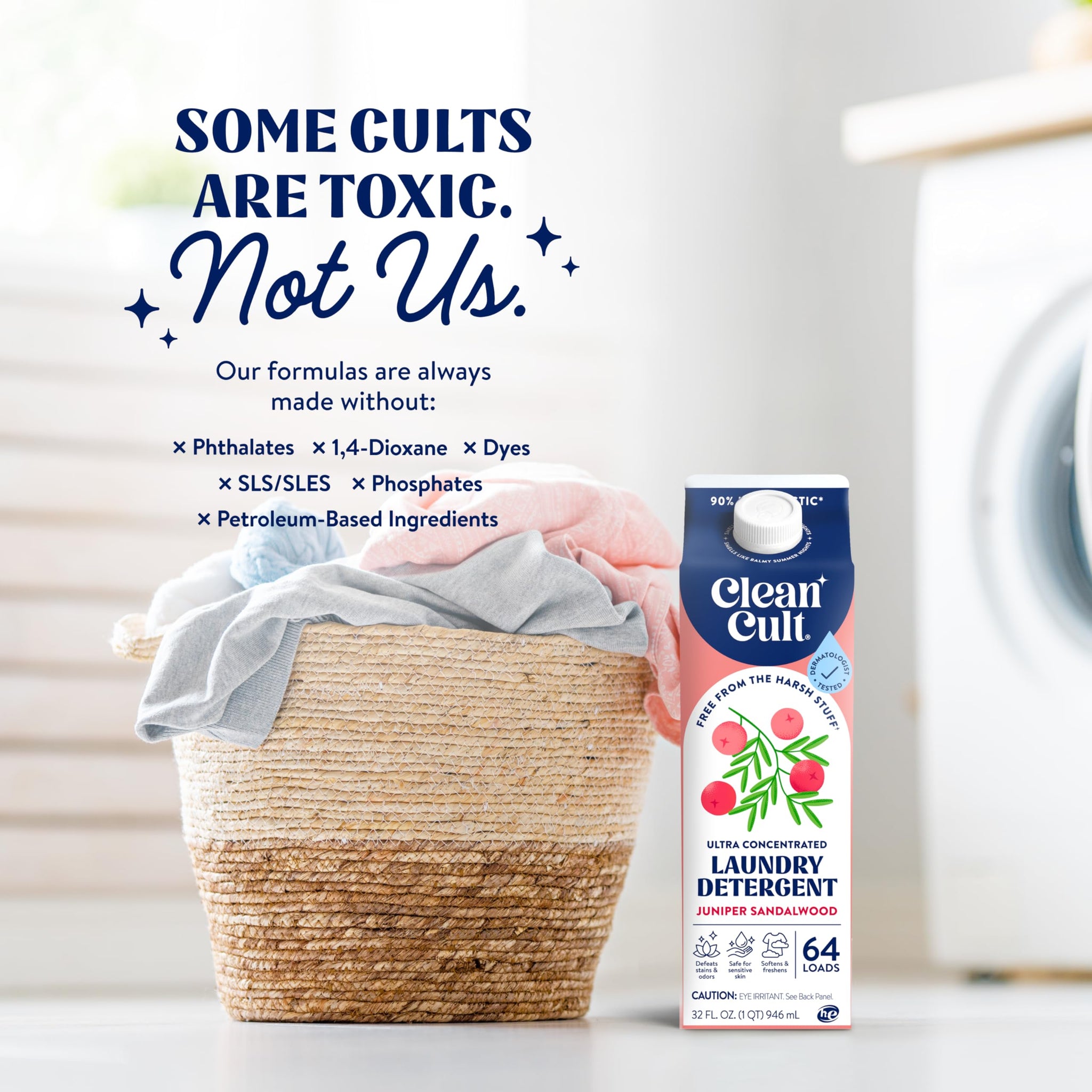 Ultra Concentrated Liquid Laundry Detergent Soap, 64 loads (32 oz), Long Lasting Scent, 90% Less Plastic, No Harsh Chemicals, Juniper Sandalwood