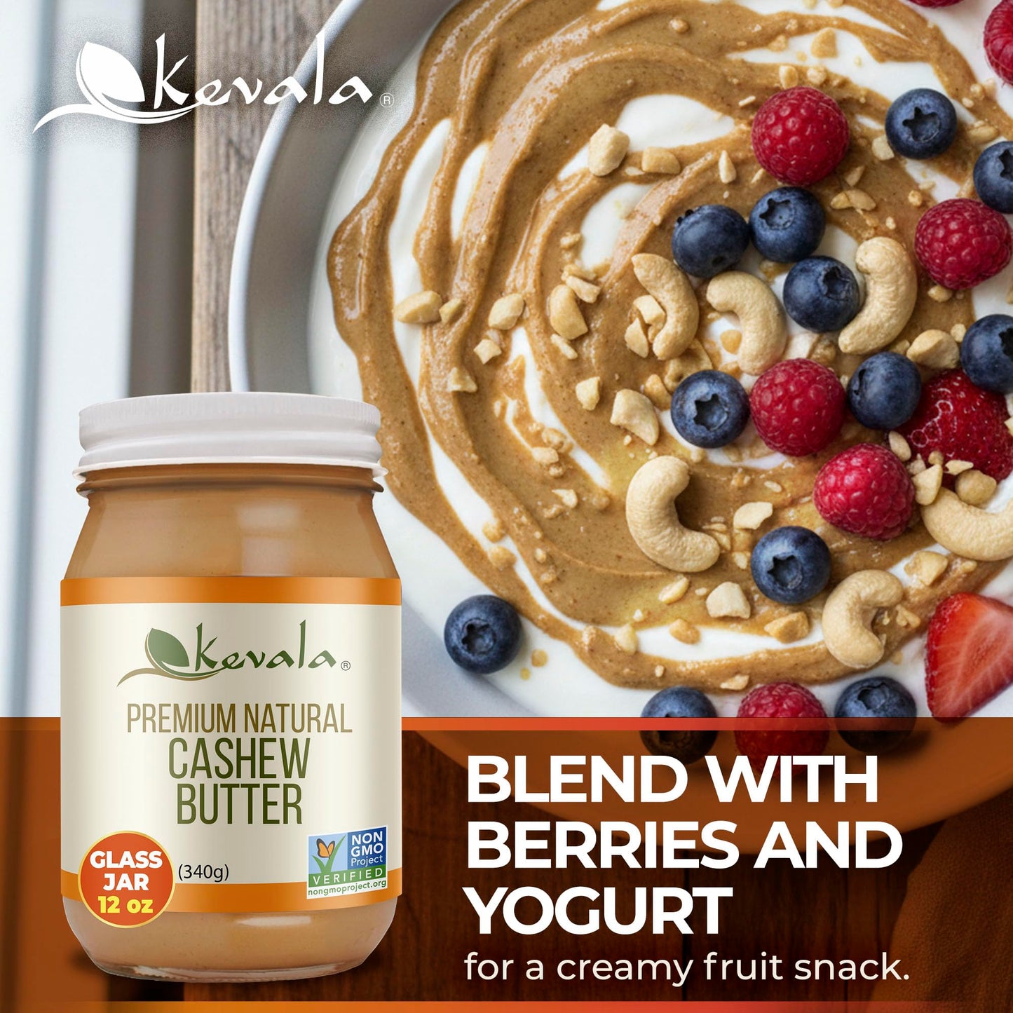 Kevala Cashew Butter - Spreadable Cream for Sandwiches Made with no Additives, Premium Natural Spread for Toast and Pancakes, Nutritious Addition