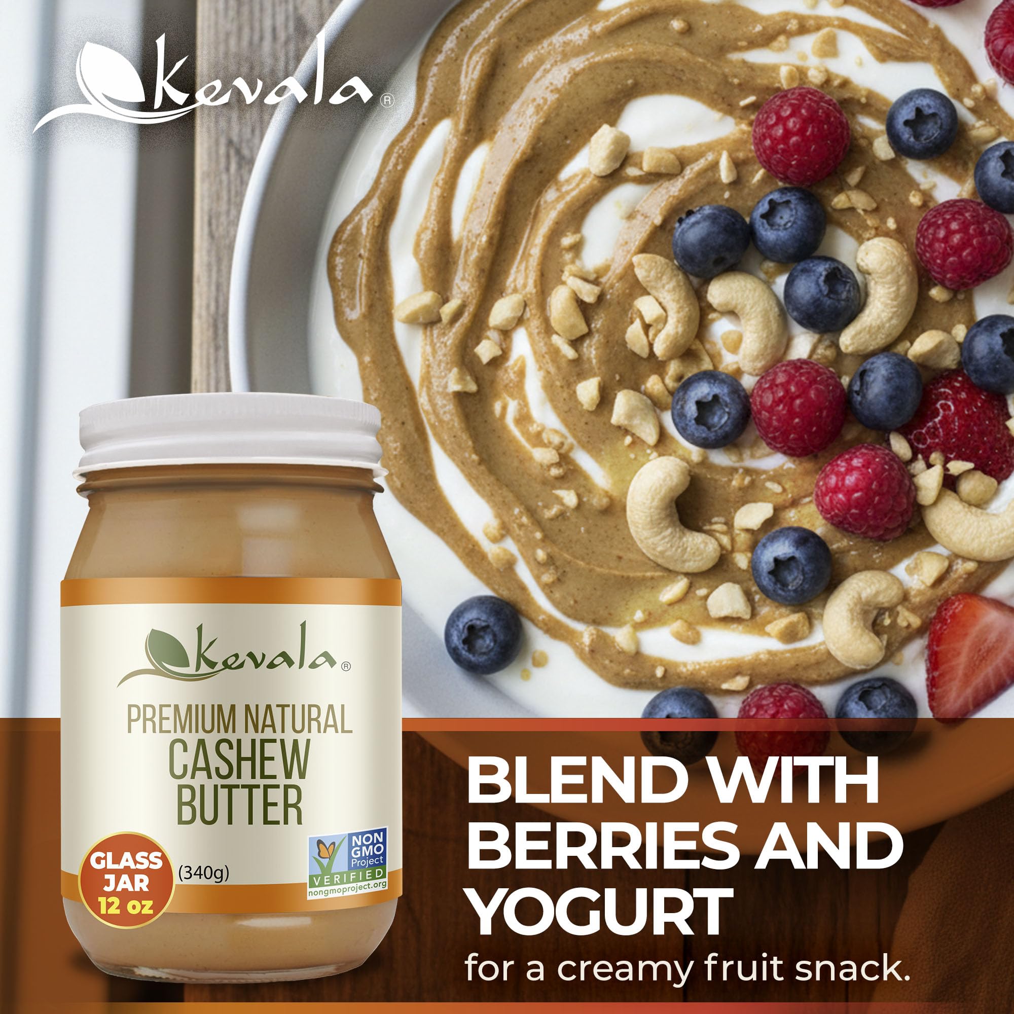 Kevala Cashew Butter - Spreadable Cream for Sandwiches Made with no Additives, Premium Natural Spread for Toast and Pancakes, Nutritious Addition