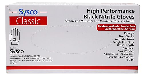 Sysco Classic Black Nitrile Extra Large Gloves Box, 100 Count