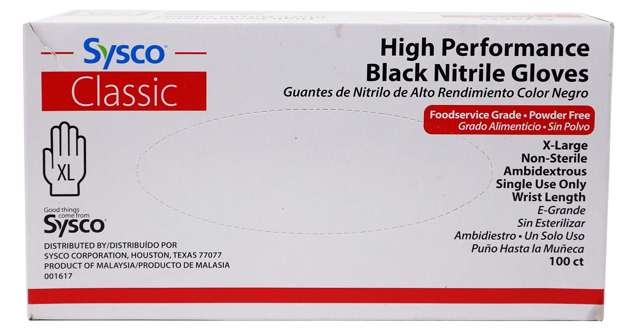 Sysco Classic Black Nitrile Extra Large Gloves Box, 100 Count