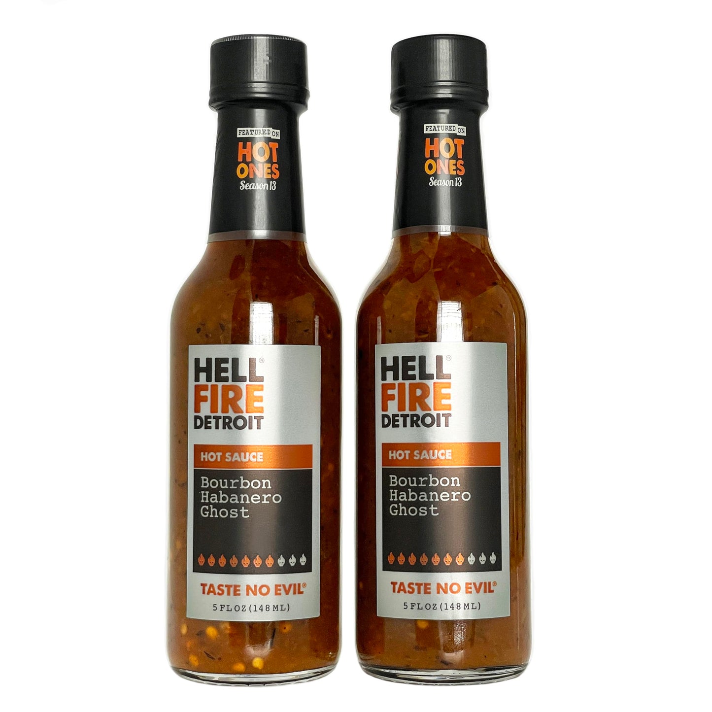 Hell Fire Detroit Bourbon Habanero Ghost Hot Sauce (Extra hot), Crafted with Fresh, Fire-Roasted Habanero and Ghost Chile Peppers, All-Natural, Vegan