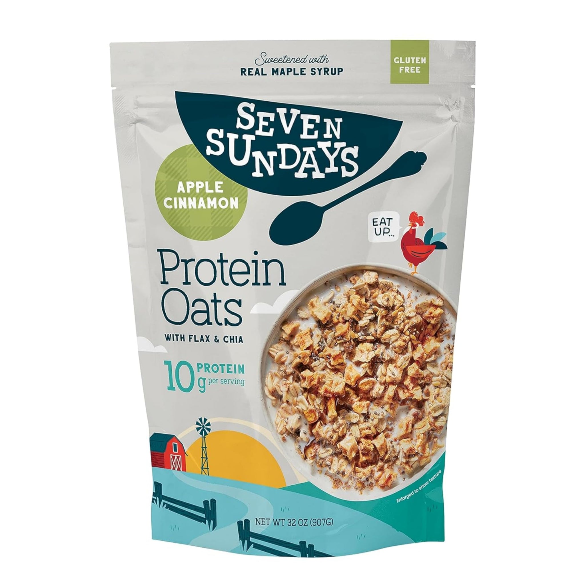 Seven Sundays Protein Oats, Apple Cinnamon, 32 Oz Bag, Gluten Free Oatmeal, 10g Upcycled Protein, Enjoy Warm, Cool or as Overnight Oats