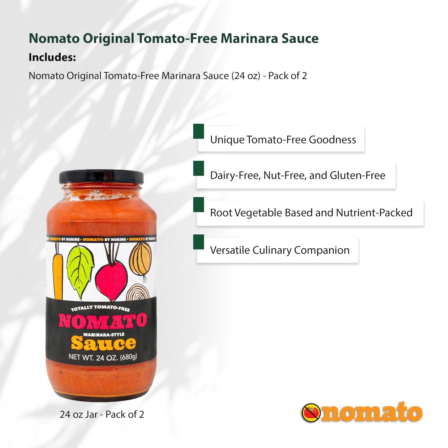 Nomato - 2 Pack of Original Tomato Free Marinara Sauce (24 oz) - Tomato Free, Gluten Free, Nut Free and Dairy Free (Marinara, 2 Pack)