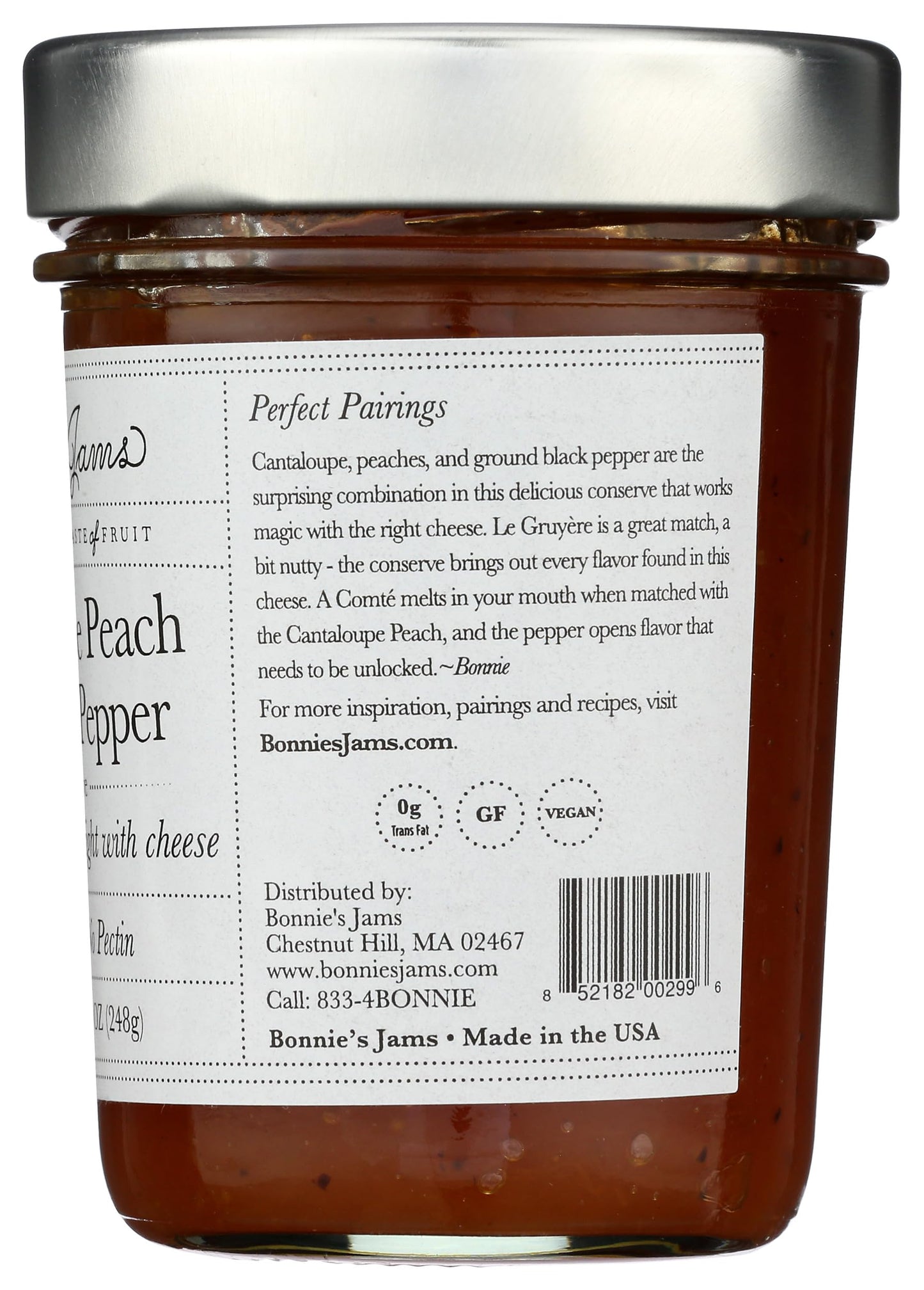 Bonnies Jams Cantaloupe Peach with Black Pepper Jam, 8.75 OZ