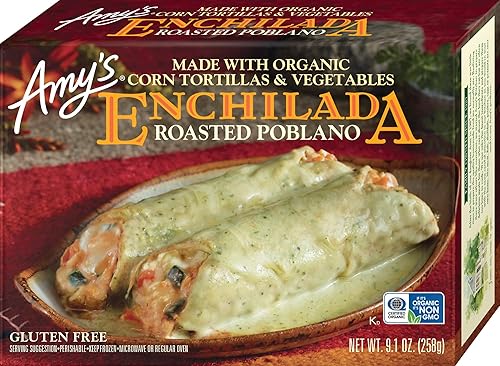 Amy's Frozen Meal, Roasted Poblano Enchilada, Made With Organic Corn and Vegetables, Gluten Free Microwave Meal, 9.1 Oz