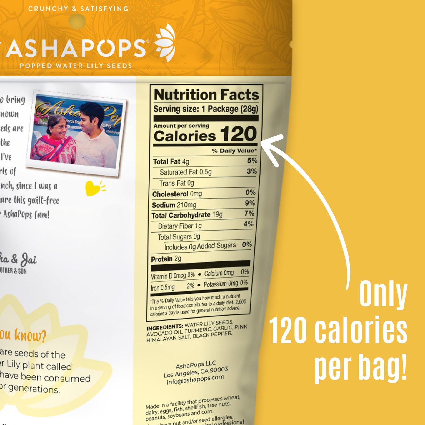 AshaPops Turmeric Garlic Flavored Popped Water Lily Seeds, 1 oz (Pack of 6) - Gluten-Free, Vegan, Paleo, Nut-Free, Corn-Free, Soy-Free, Non-GMO