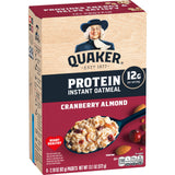 Quaker Protein Instant Oatmeal, Cranberry Almond, 12g Protein per Serving, Whole Grains, No Artificial Flavors, No Added Colors, 2.18 oz Packets, (6