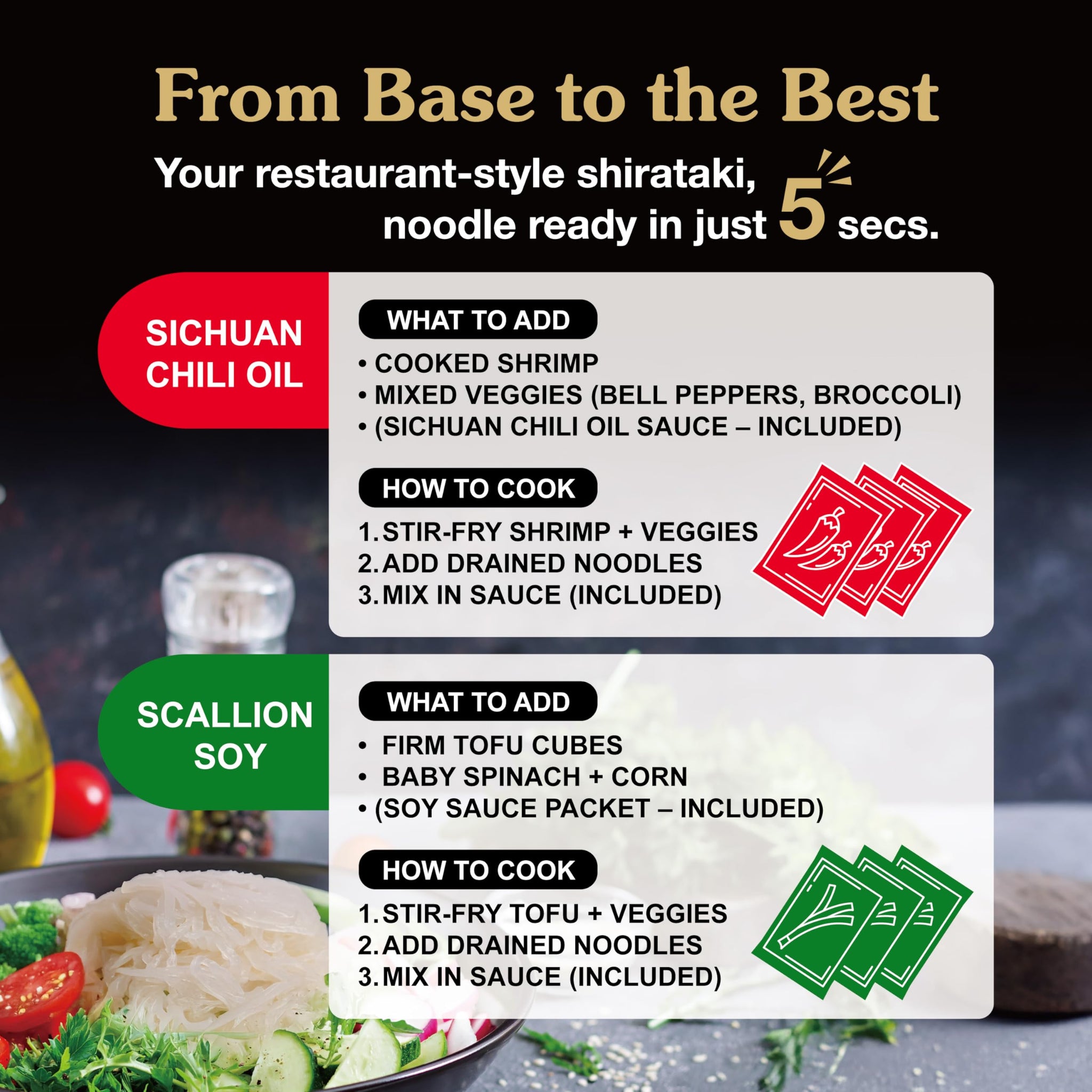 O’scallion Shirataki Noodle | Ready to Eat Shirataki Noodle Kit | Zero Carb Keto Pasta Alternative - Gluten-Free, Non-GMO Shirataki Konjac Noodles