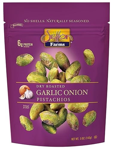 Setton Farms Naturally Seasoned Pistachio Kernels, Garlic Onion, No Shell Pistachios, Certified Non-GMO, Gluten Free, Vegan and Kosher, 5 oz