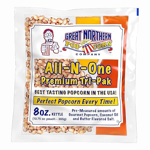 Movie Theater Style 40-Count Popcorn Packs - Pre-Measured 8-Ounce All-in-One Kernel, Salt, Oil Packets for Popping Machines by Great Northern Popcorn