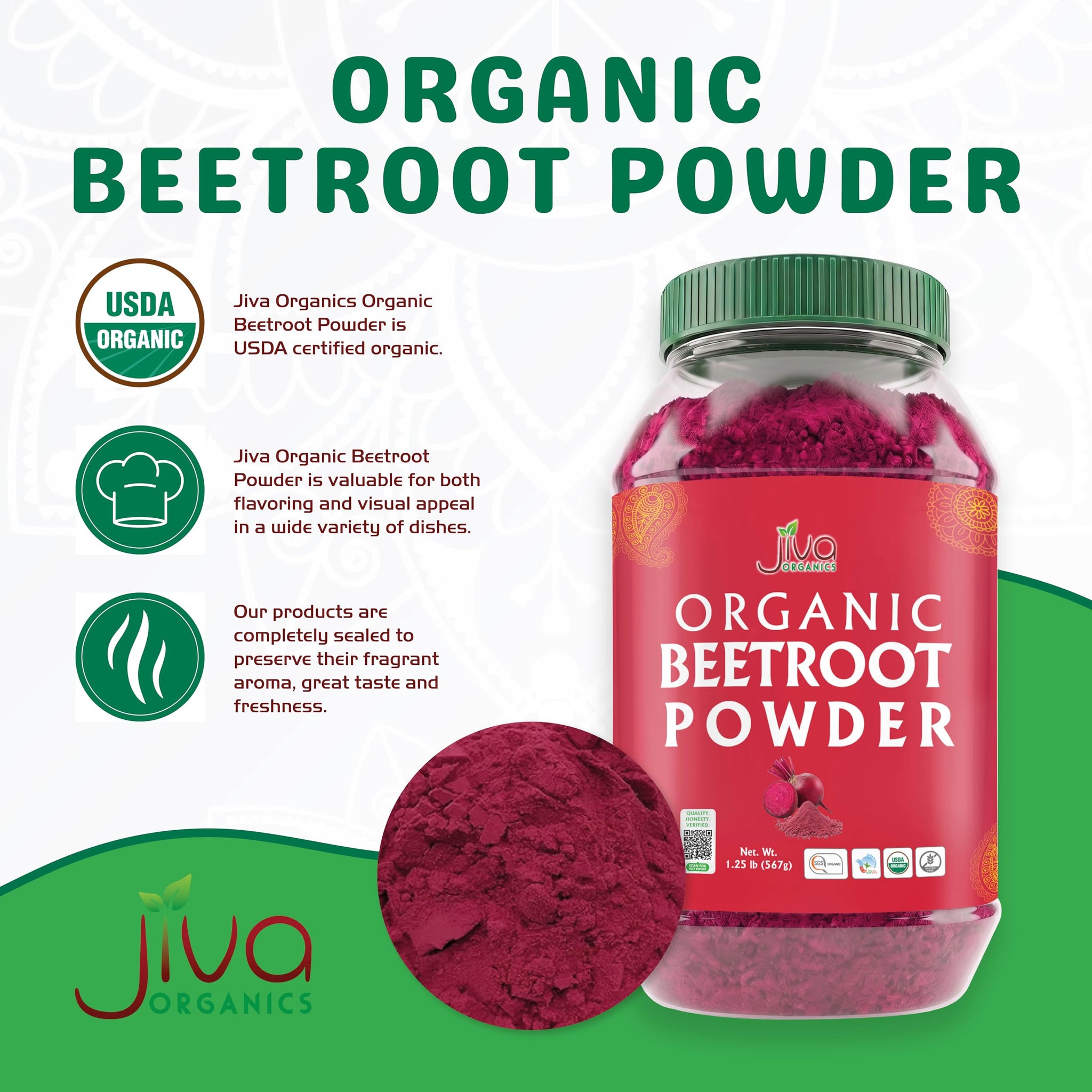 Jiva Organics Beet Root Powder 1.25 LB Bulk Bag - for Baking & Smoothies - Pure & Natural, Non-GMO, Vegan