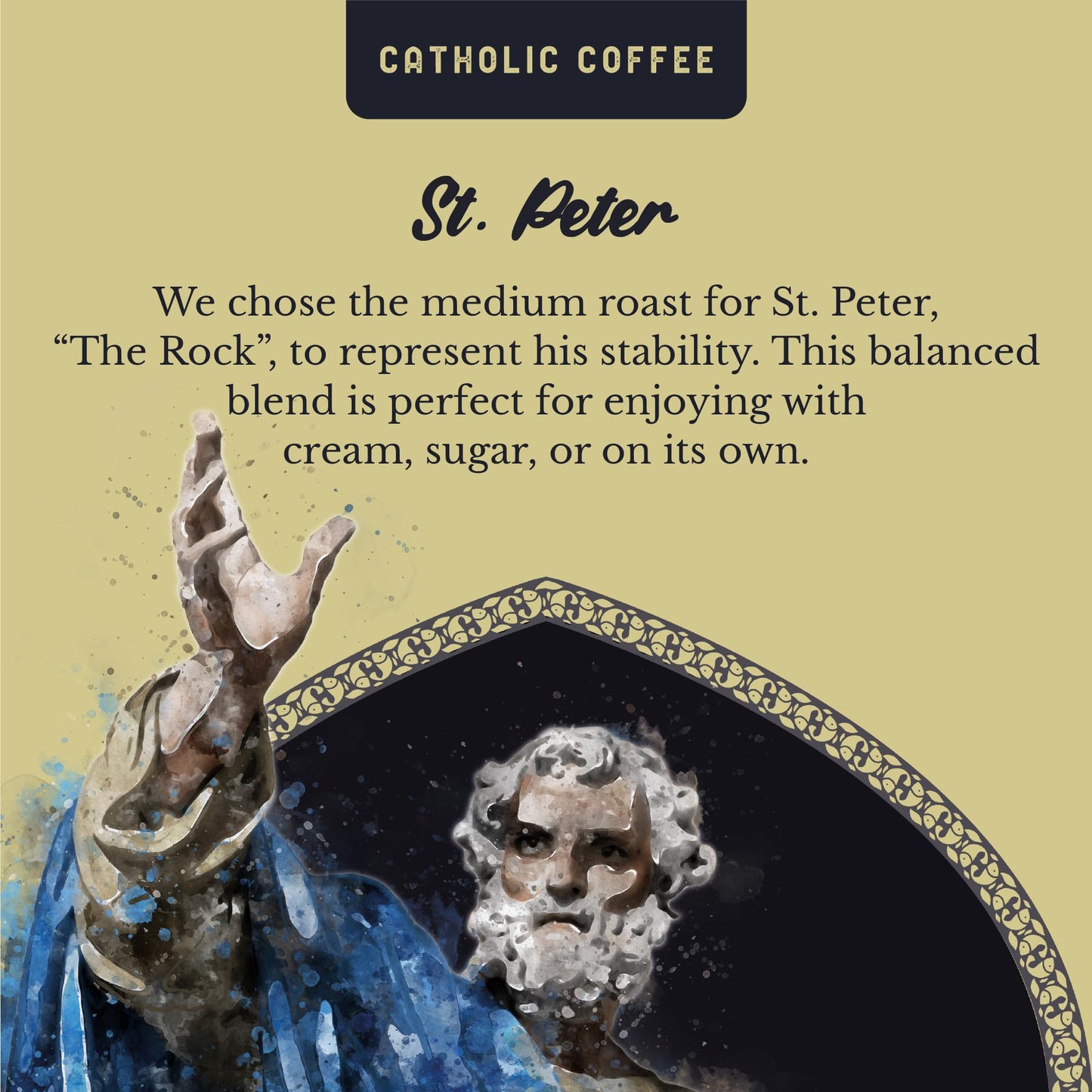 Catholic Coffee St. Peter | Medium Roast Whole Bean Coffee - Chocolate & Nutty Notes | 12oz Bag - Catholic Gift Honoring the First Pope and Rock