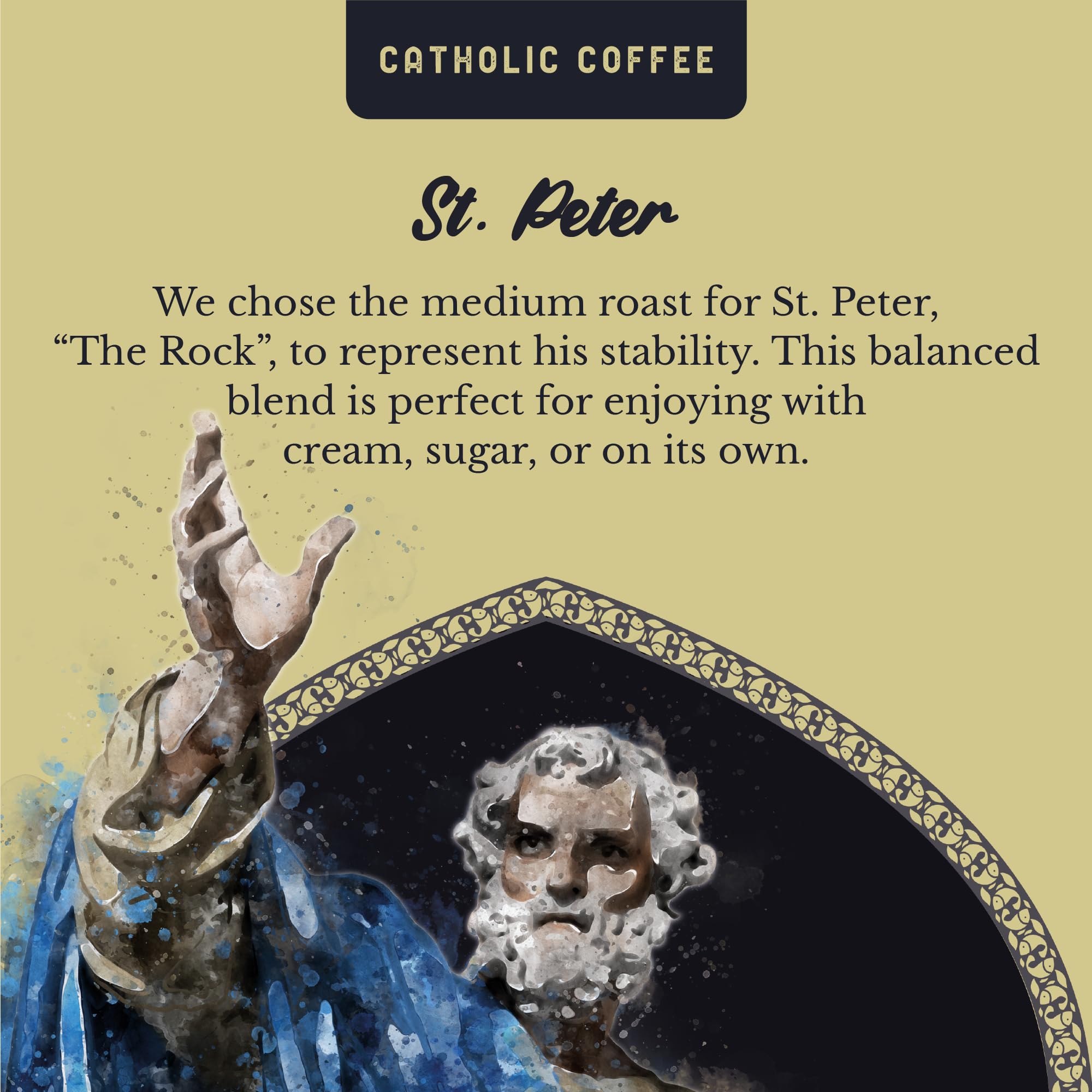 Catholic Coffee St. Peter | Medium Roast Whole Bean Coffee - Chocolate & Nutty Notes | 12oz Bag - Catholic Gift Honoring the First Pope and Rock