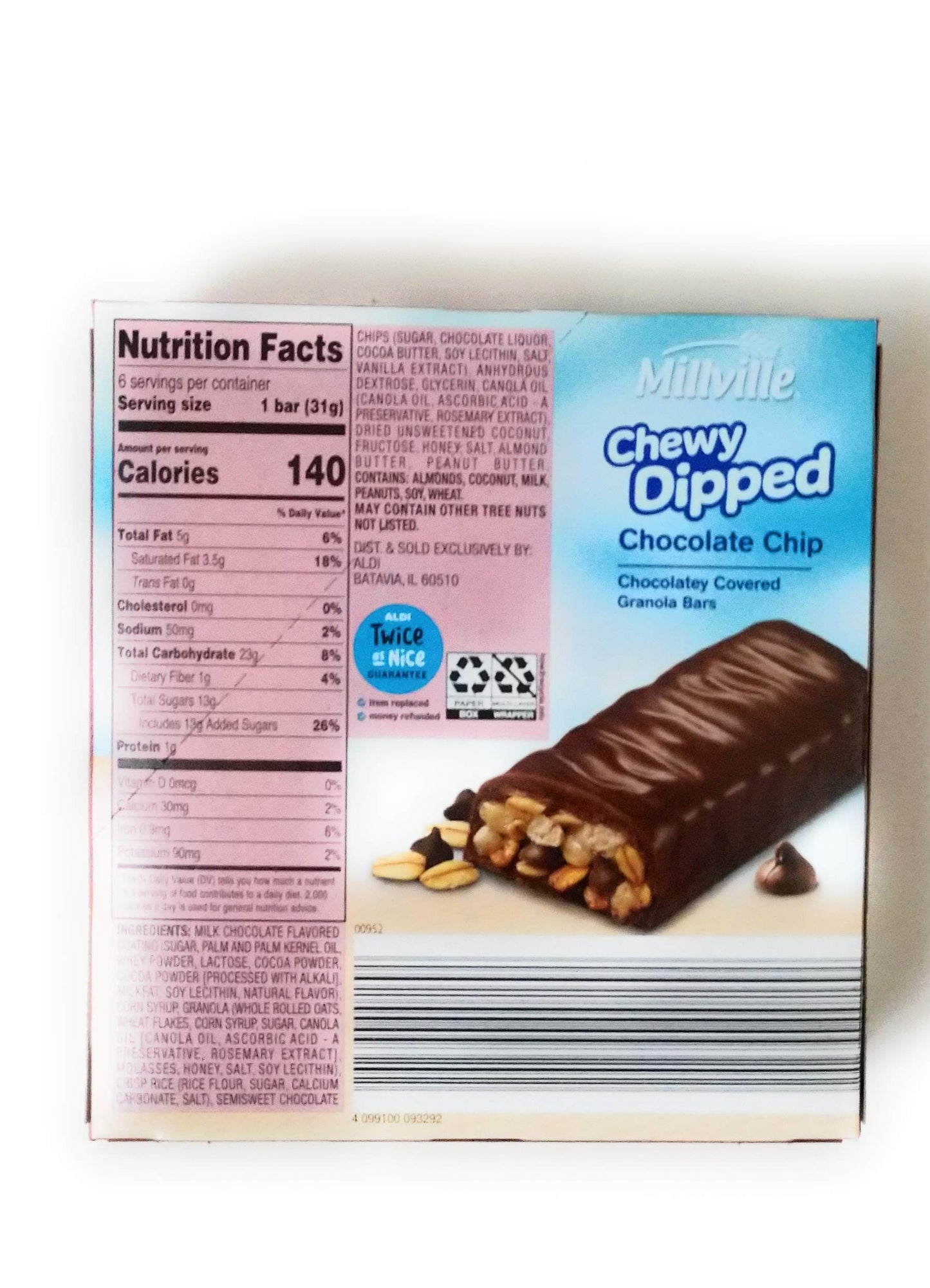 Millville Chewy Dipped Chocolate Cover Granola Bar (Chocolate Chip)