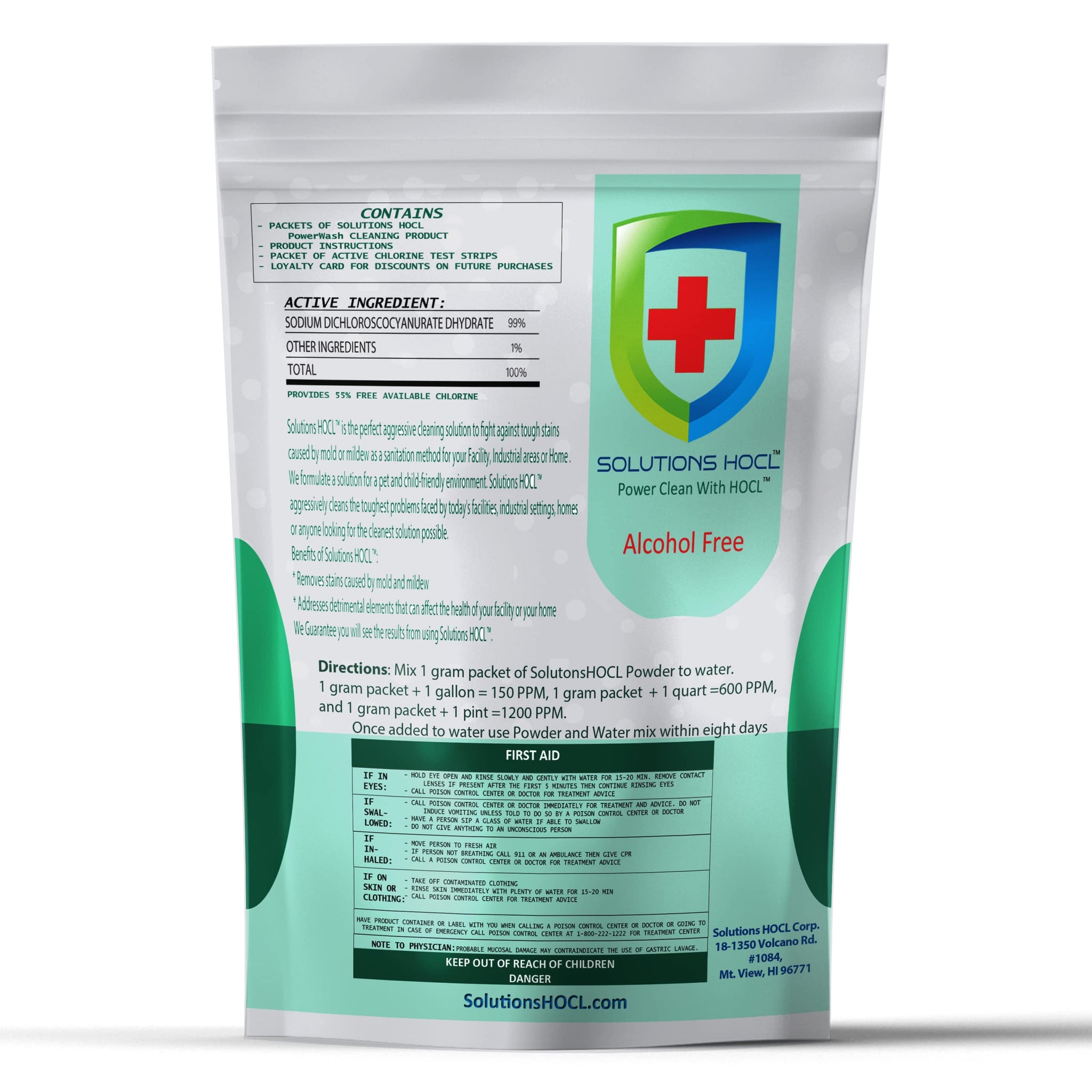 Solution HOCL Powder 10 one gram Individually Packaged Single use packets - (10 grams of total active ingredients) One Gram Packet Makes 1 Gallon (128