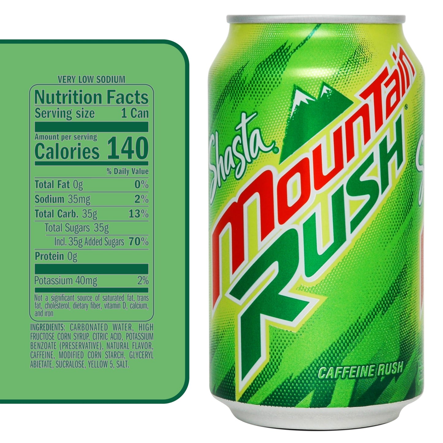 Shasta Mountain Rush | 12-Pack of 12oz Cans | Citrus Soda with a Kick | Energizing & Caffeinated | Bright & Bold