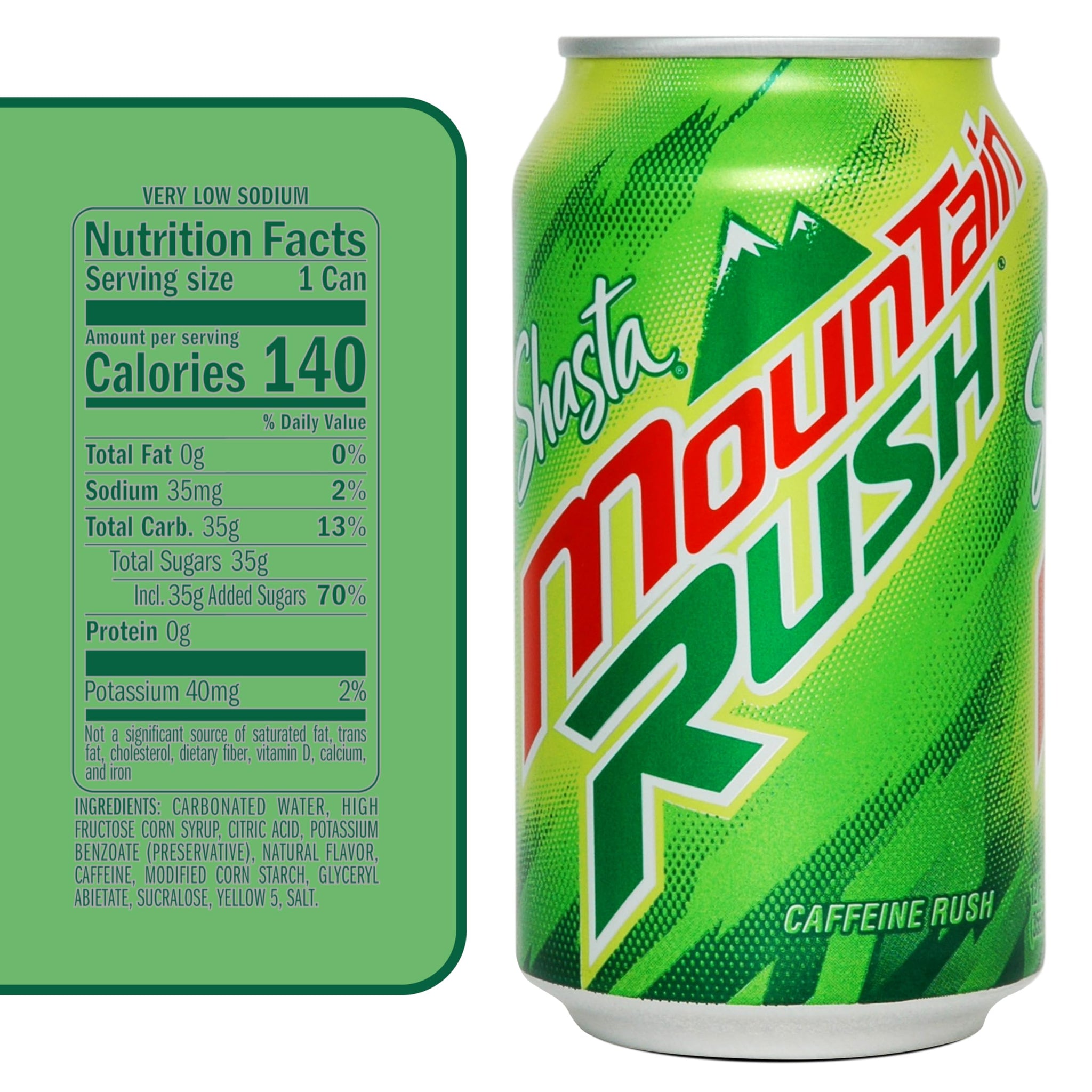 Shasta Mountain Rush | 12-Pack of 12oz Cans | Citrus Soda with a Kick | Energizing & Caffeinated | Bright & Bold