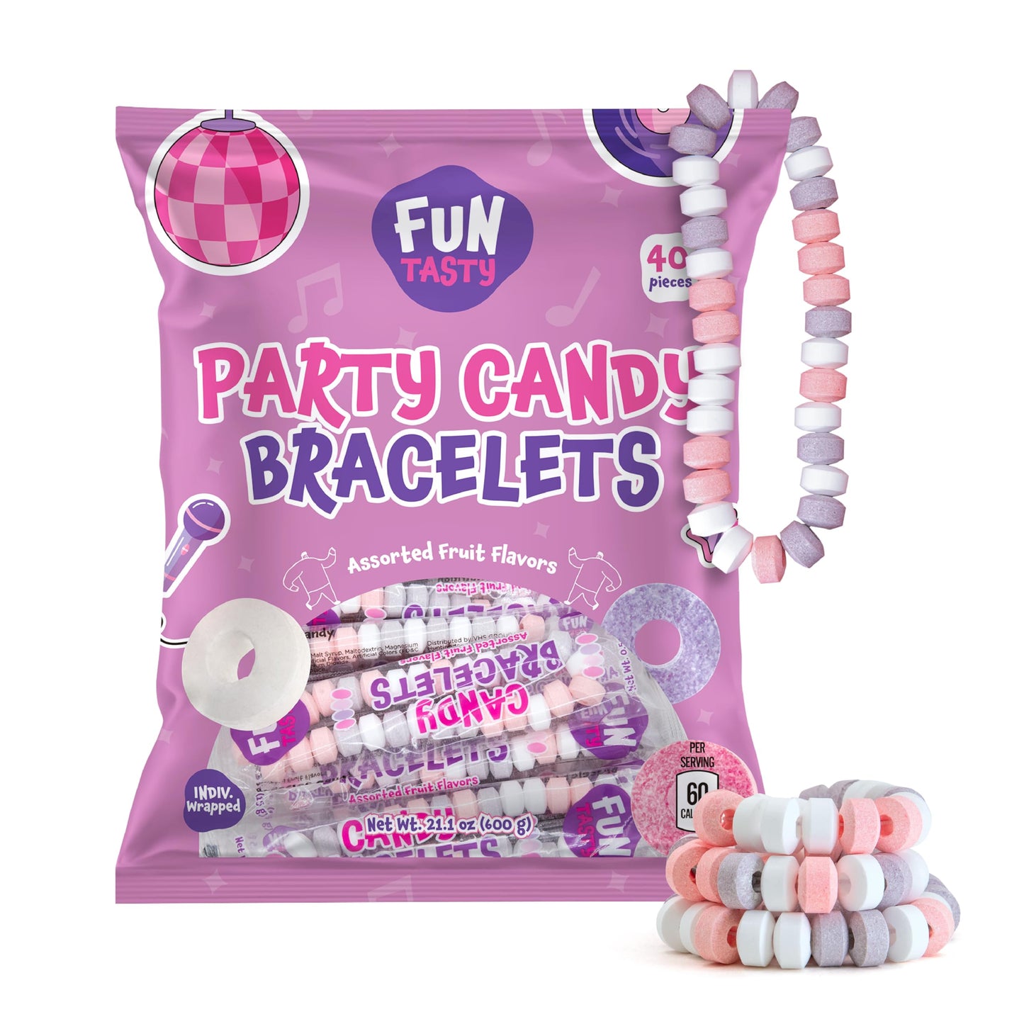 Candy Bracelets - 40 Count - Bulk Candy Individually Wrapped - Candy for Goodie Bags, Party Favors, Classroom Rewards, Birthday Celebrations & Fun