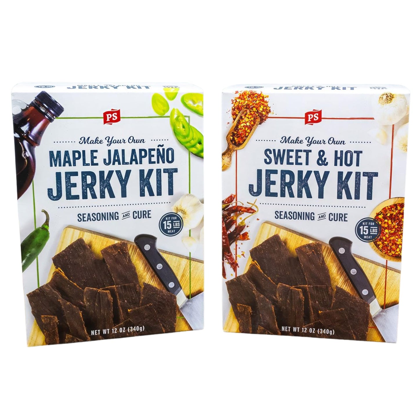 PS Seasoning Jerky Seasoning & Cure Kit Bundle - Maple Jalapeno & Sweet & Hot, Make Up to 30 lbs of Meat for Flavorful Jerky, Low-Sugar Seasoning