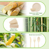 FEHHTO Disposable Paper Plates Set 300PCS Compostable Sugarcane Plates, Bowls, Heavy-duty Utensil, Biodegradable Napkins, Eco-friendly Dinnerware Set