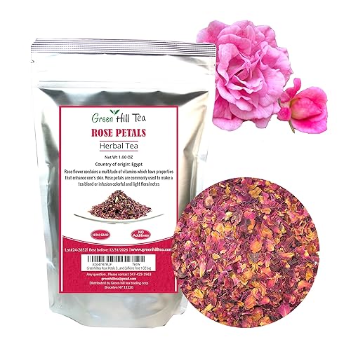 Greenhilltea Rose Petals Dried Flowers in Resealable Pouch, Edible Flowers for Herbal Tea, Rosewater, Baking, Decorating Desserts, 1 OZ bag