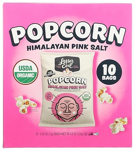 LESSEREVIL Organic Himalayan Pink Salt Popcorn 10Ct, 4.6 OZ