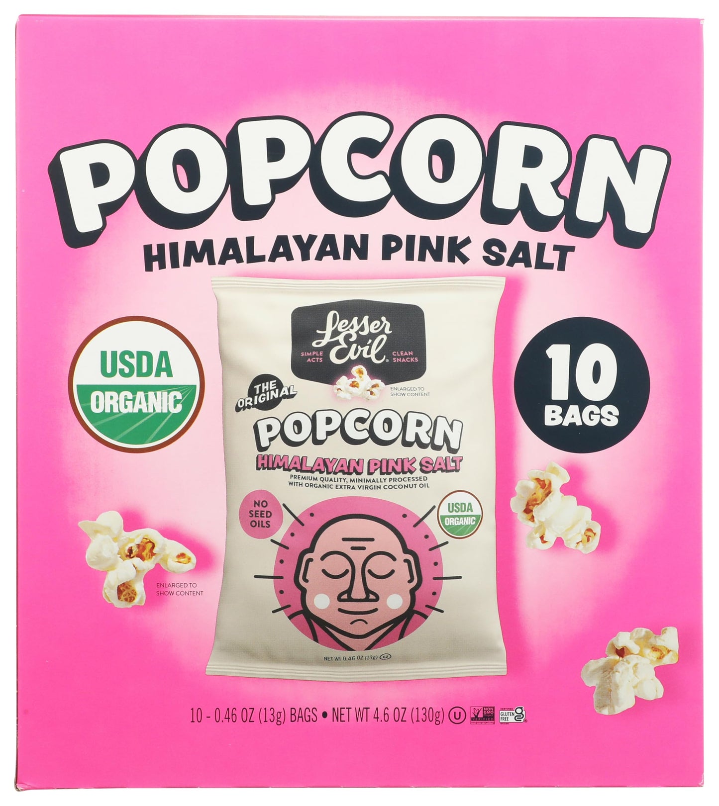 LESSEREVIL Organic Himalayan Pink Salt Popcorn 10Ct, 4.6 OZ