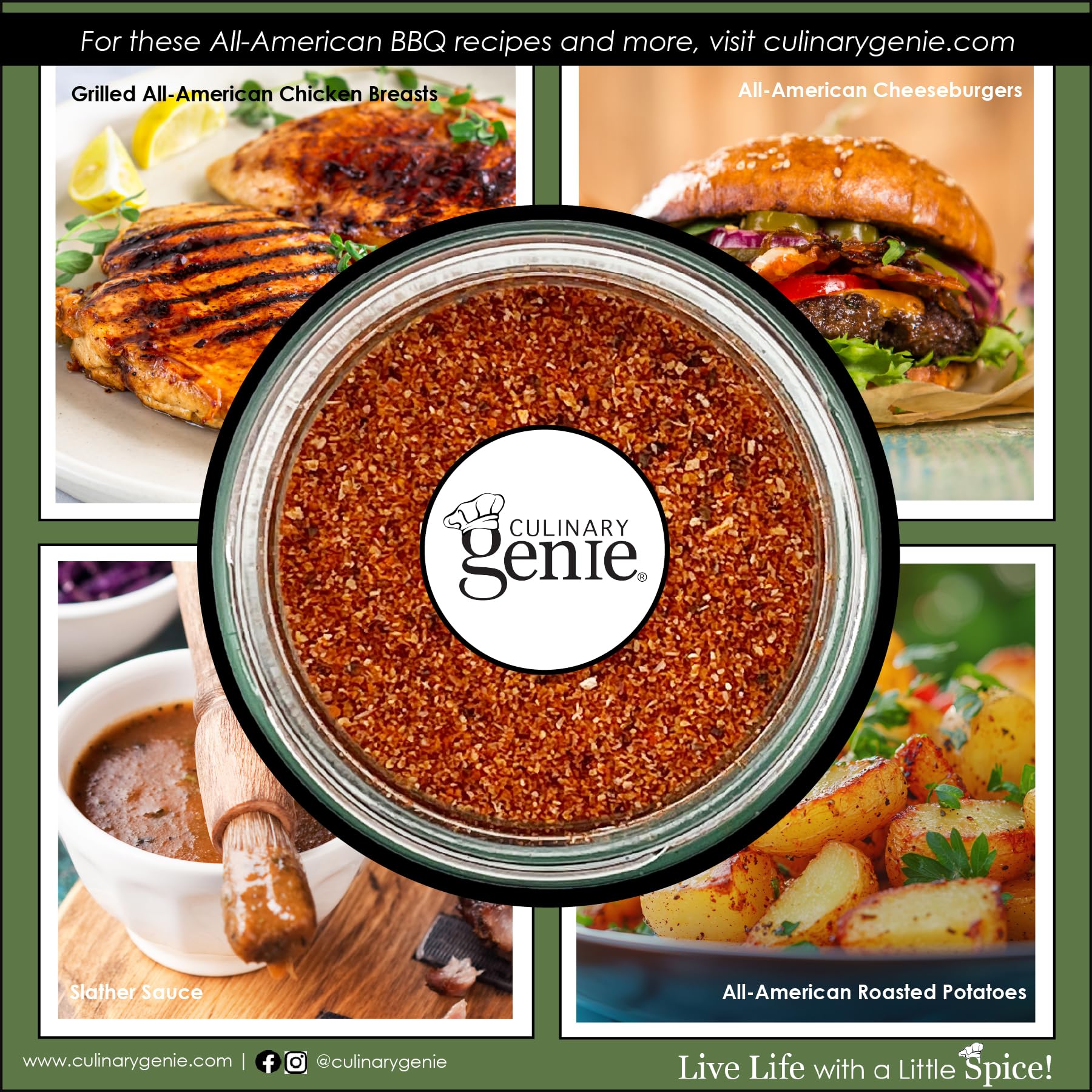 Culinary Genie Salt-Free All-American BBQ Seasoning Blend - Savory Grill Rub with a Hint of Smoke, No Salt or Sugar Added