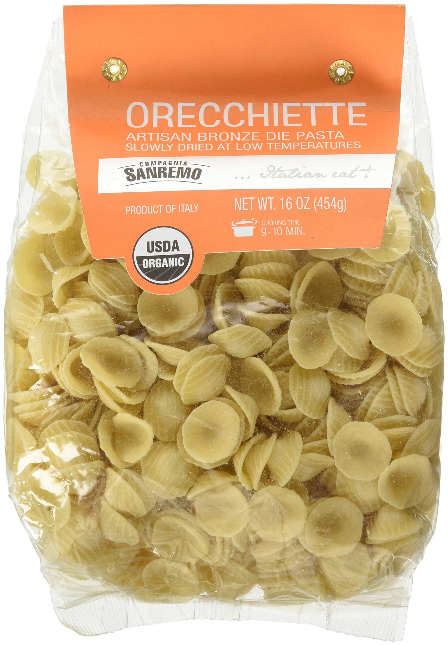 Compagnia Sanremo Pasta Italian Organic Orecchiette Pasta - 100% Durum Wheat Semolina Orecchiette - 16 Oz (Pack Of 4) - Product Of Italy