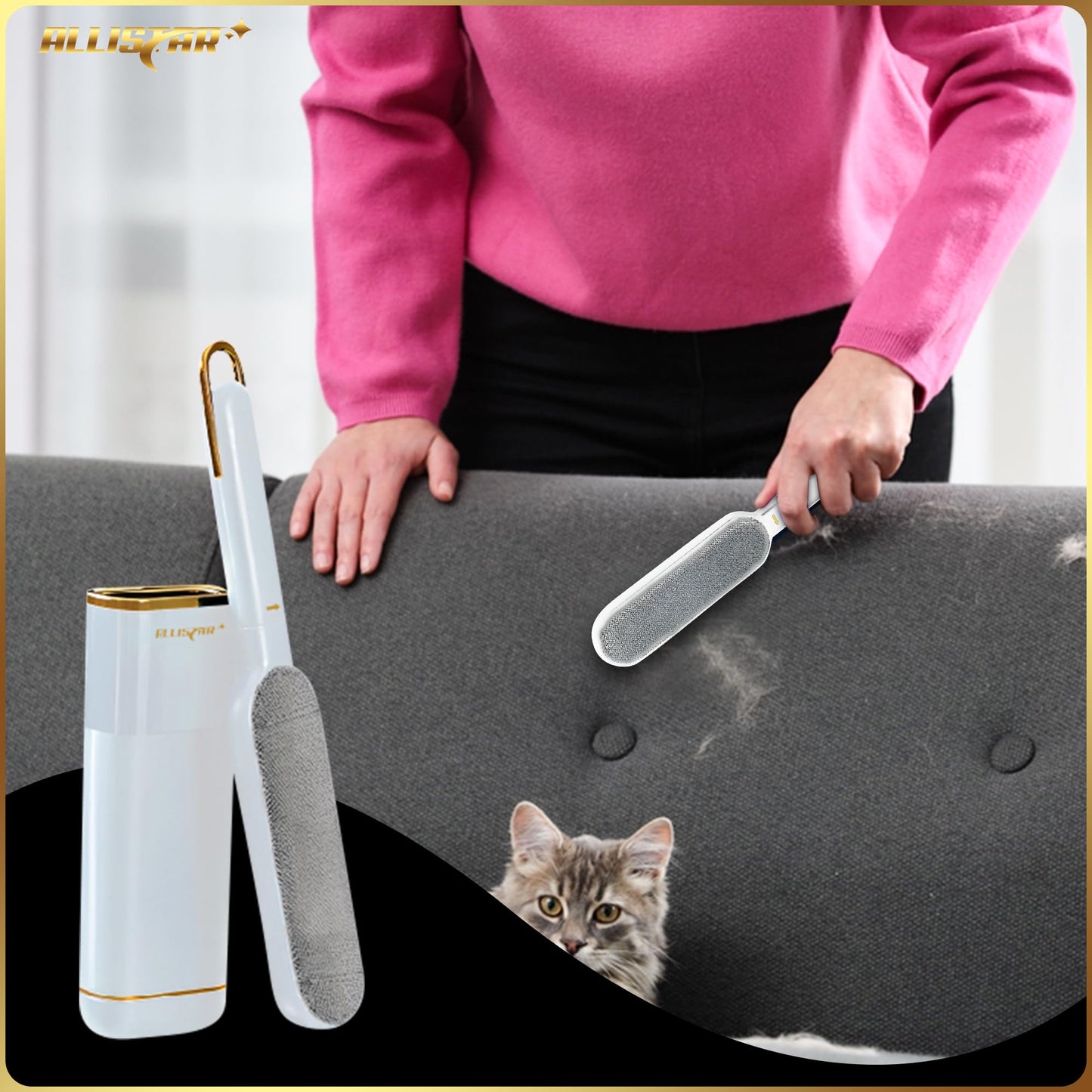 Lint Brush, Pet Hair Remover, Lint Remover for Clothes, Sofa, Carpets, Car Seats. Cat Hair Remover. Dog Hair Remover Laundry. Double-Sided. Reusable