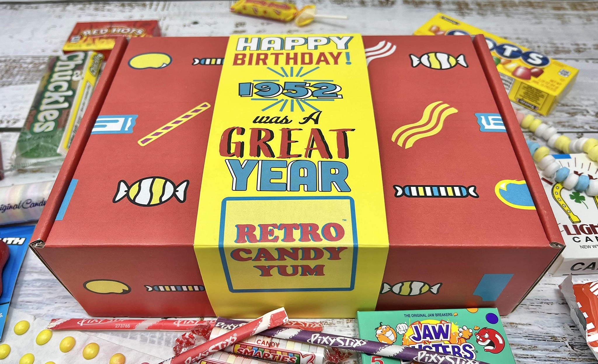 RETRO CANDY YUM ~ 1952 74th Birthday Gift Box Nostalgic Candy Mix from Childhood for 74 Year Old Man or Woman Born Back in 1952 Jr