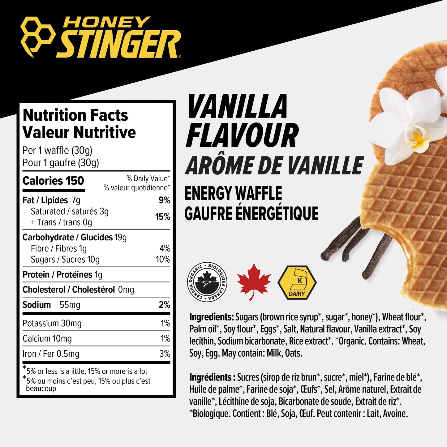 HONEY STINGER Organic Vanilla Waffles 12 Count, 1.06 OZ