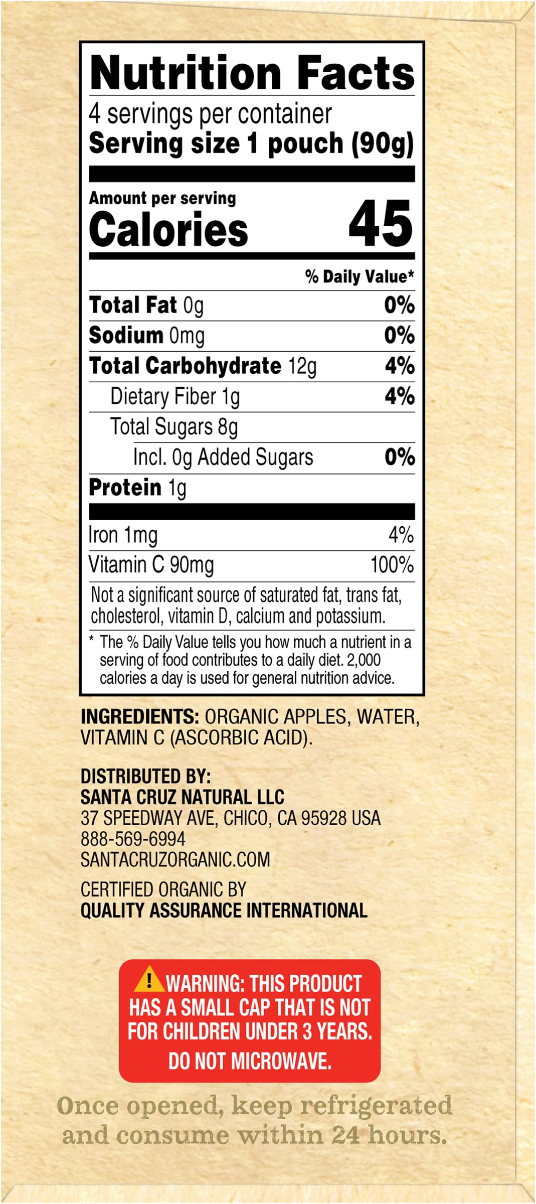 Santa Cruz Organic Apple Sauce Cups, 3.2 oz