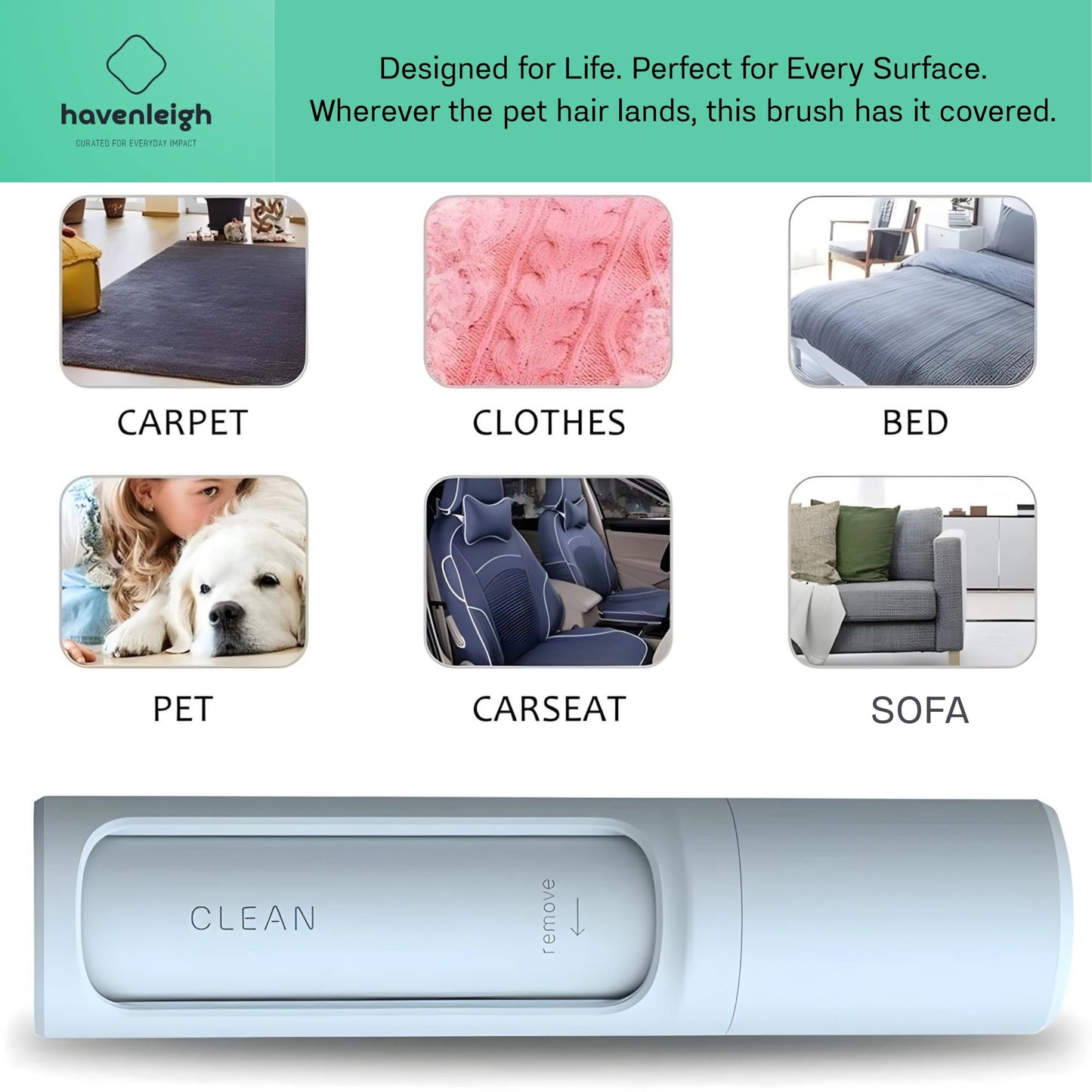 Havenleigh Reusable Lint Brushes for Pet Hair on Clothes & Soft Fabrics, Compact Self-Cleaning Pet Hair Roller, Portable & Travel-Friendly