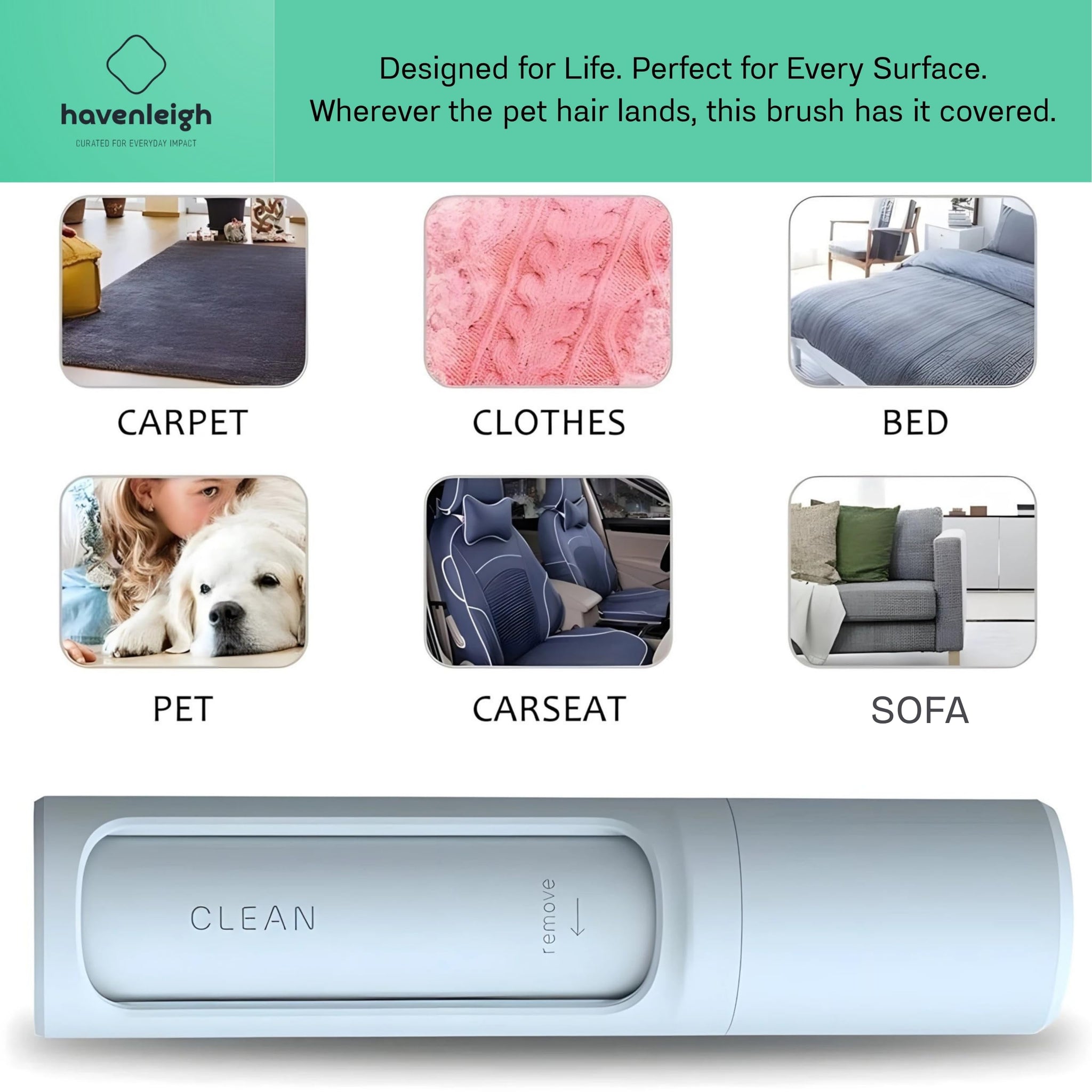 Havenleigh Reusable Lint Brushes for Pet Hair on Clothes & Soft Fabrics, Compact Self-Cleaning Pet Hair Roller, Portable & Travel-Friendly