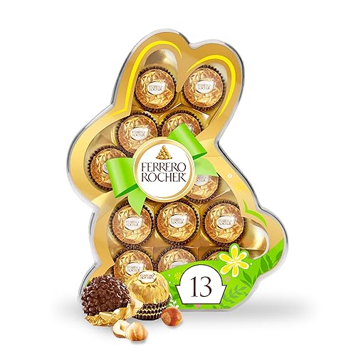 Ferrero Rocher, 13 Count, Premium Gourmet Milk Chocolate Hazelnut, Individually Wrapped Candy for Gifting in a Bunny-Shaped Box, Great Easter Gift
