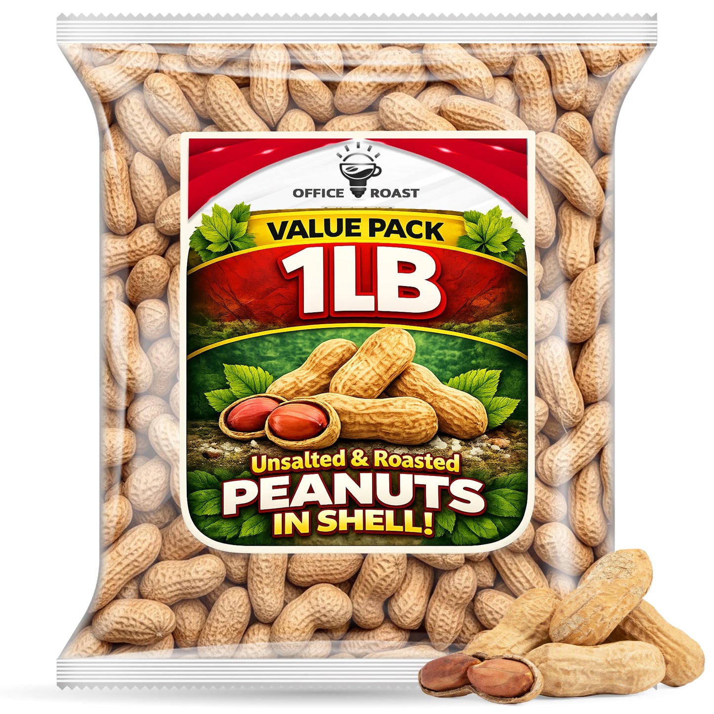 Peanuts In Shell | 1 LB Bulk Value Pack | Unsalted & Roasted - Healthy natural snack, Perfect for office, share and TO-GO | Value Pack, Whole Peanuts