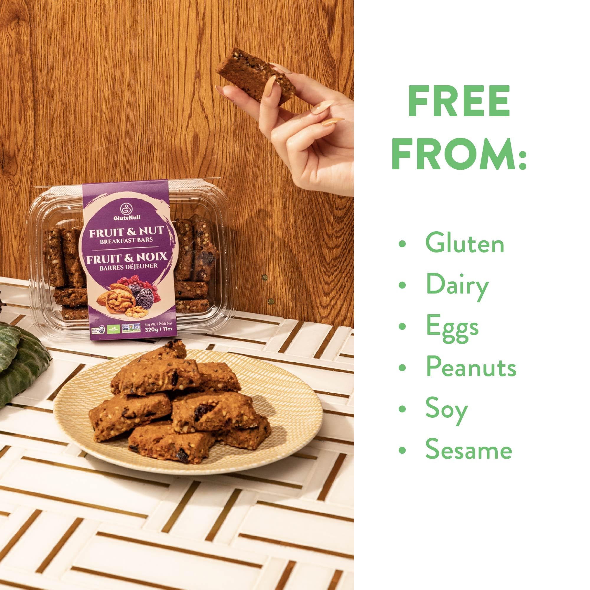 GluteNull Fruit & Nut Breakfast Bars, Gluten Free, Plant Based, Low Sugar, Good Source of Fiber, 11oz