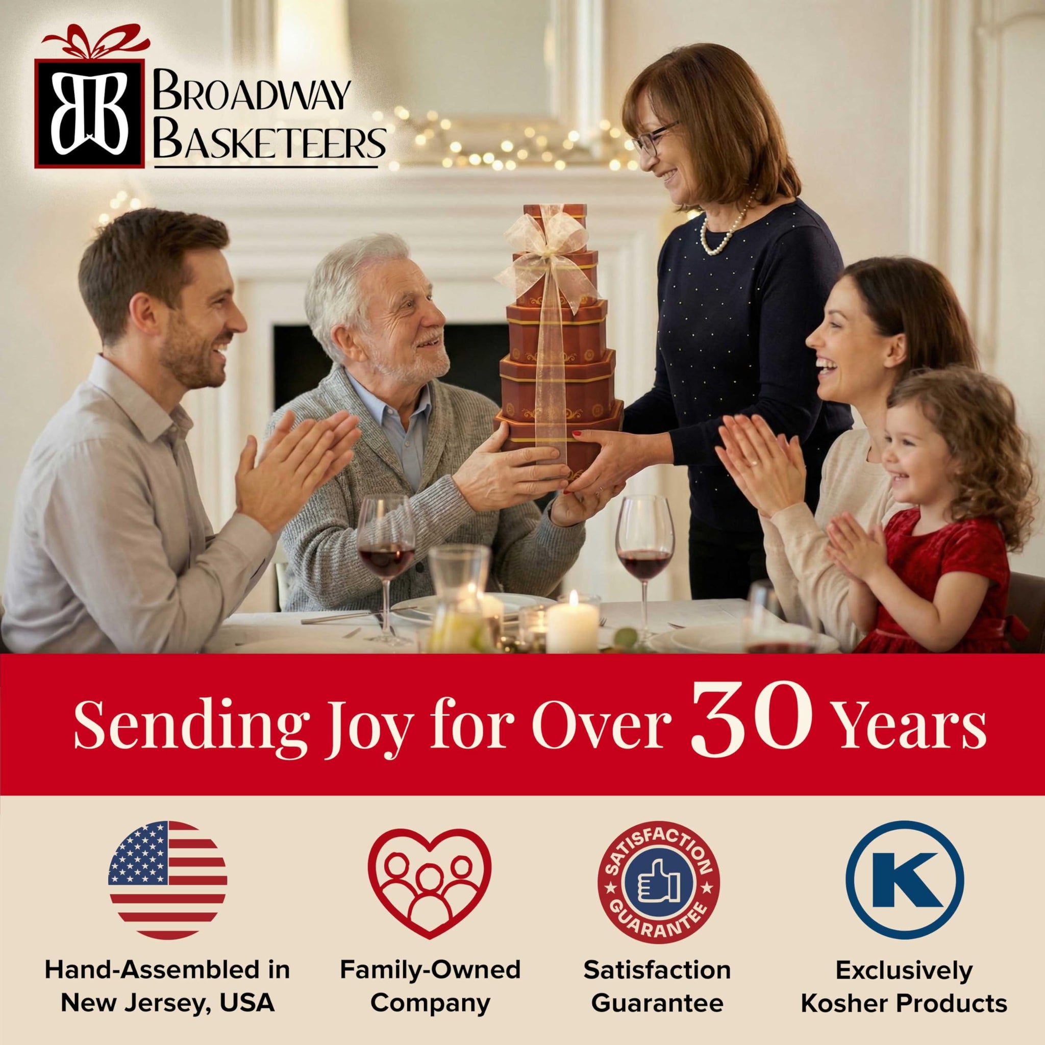 Broadway Basketeers Thank You Corporate Gift Box Tower - Premium Snack Tower with Cookies, Sweets and Savory - Corporate Gifts for Clients, Employees