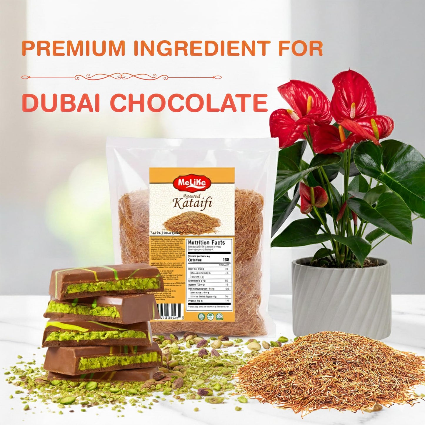 MELIKE Kataifi, Premium Roasted Kataifi For Dubai Chocolate Bar, Toasted Kataifi Shredded Fillo Dough, Knafeh, Kadayif, Kunafa, 7oz.(200g)