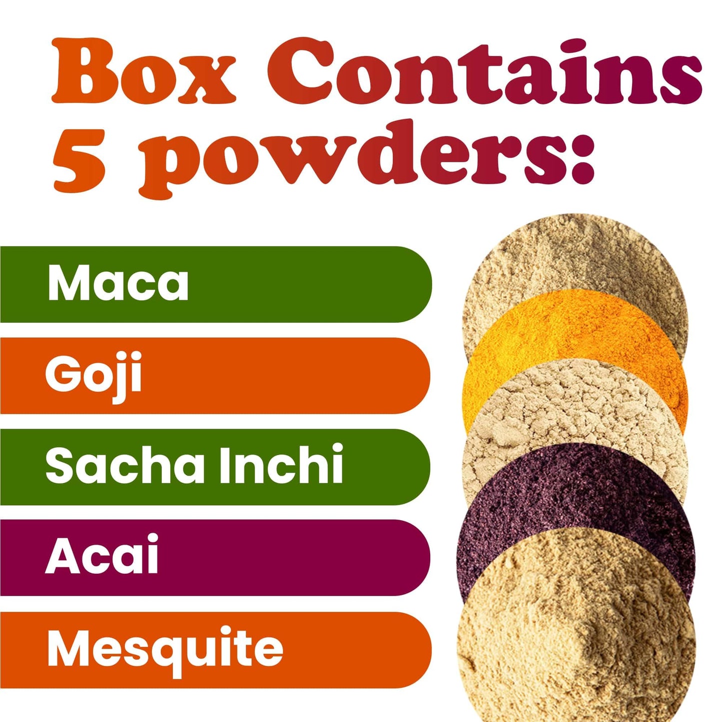 Food to Live Organic Super Powders in a Gift Box - Acai Berry Powder, Goji Berry Powder, Sacha Inchi Powder, Maca Powder, Mesquite Powder
