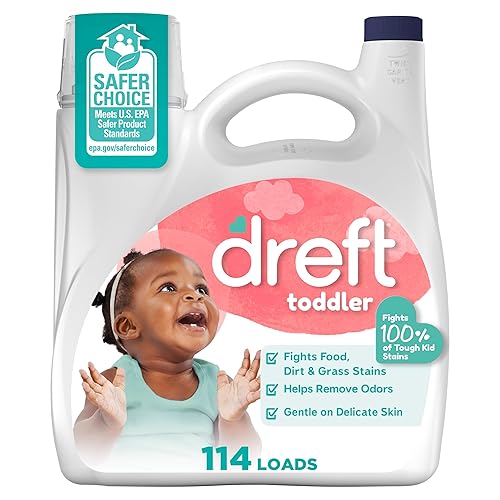 Dreft Toddler Liquid Laundry Detergent, Gentle on Sensitive Skin Laundry Soap, 150 fl oz, 114 Loads (Packaging May Vary)