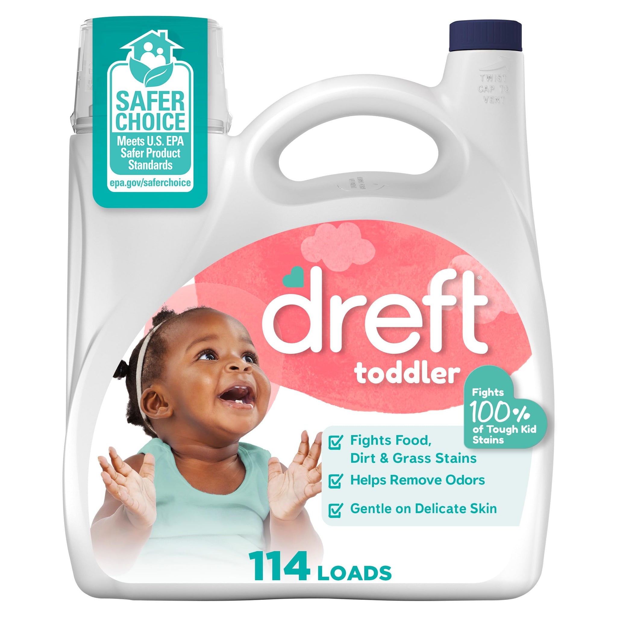 Dreft Toddler Liquid Laundry Detergent, Gentle on Sensitive Skin Laundry Soap, 150 fl oz, 114 Loads (Packaging May Vary)