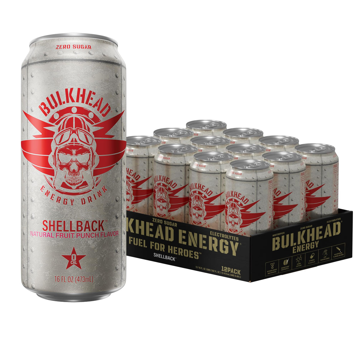Bulkhead Energy Shellback Fruit Punch Energy Drink, 300mg Caffeine, 12Pack