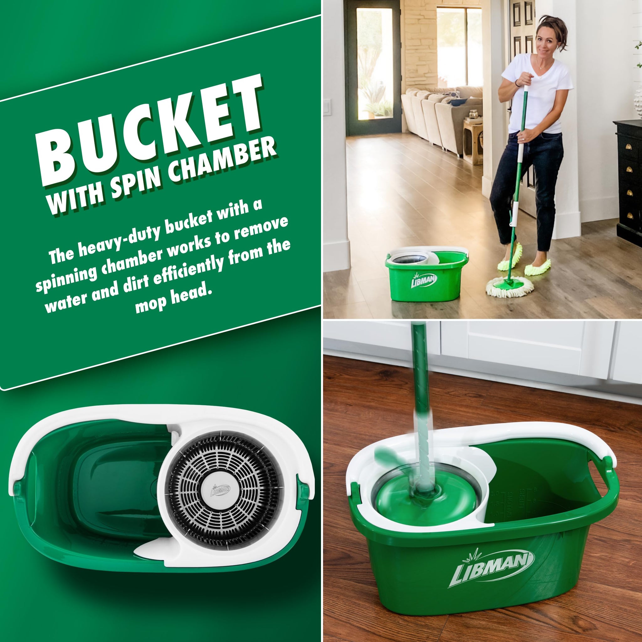 Libman Tornado Spin Mop System with Refill Heads, Microfiber Spinning Mop and Bucket with Wringer Set for Home, Floor Cleaning of Hard-Wood, Laminate